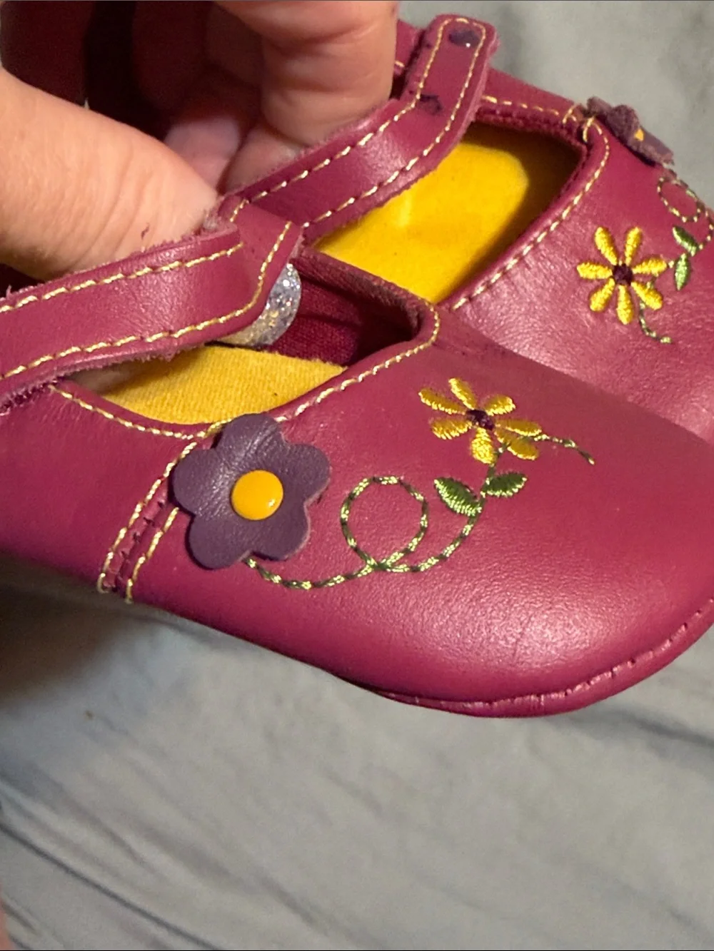 Baby Deer Magenta Mary Jane Shoes with Yellow Insole
